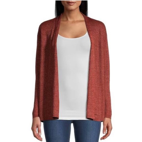 Eileen Fisher Organic Linen High Collar Cardigan in Rust - Picture 1 of 17